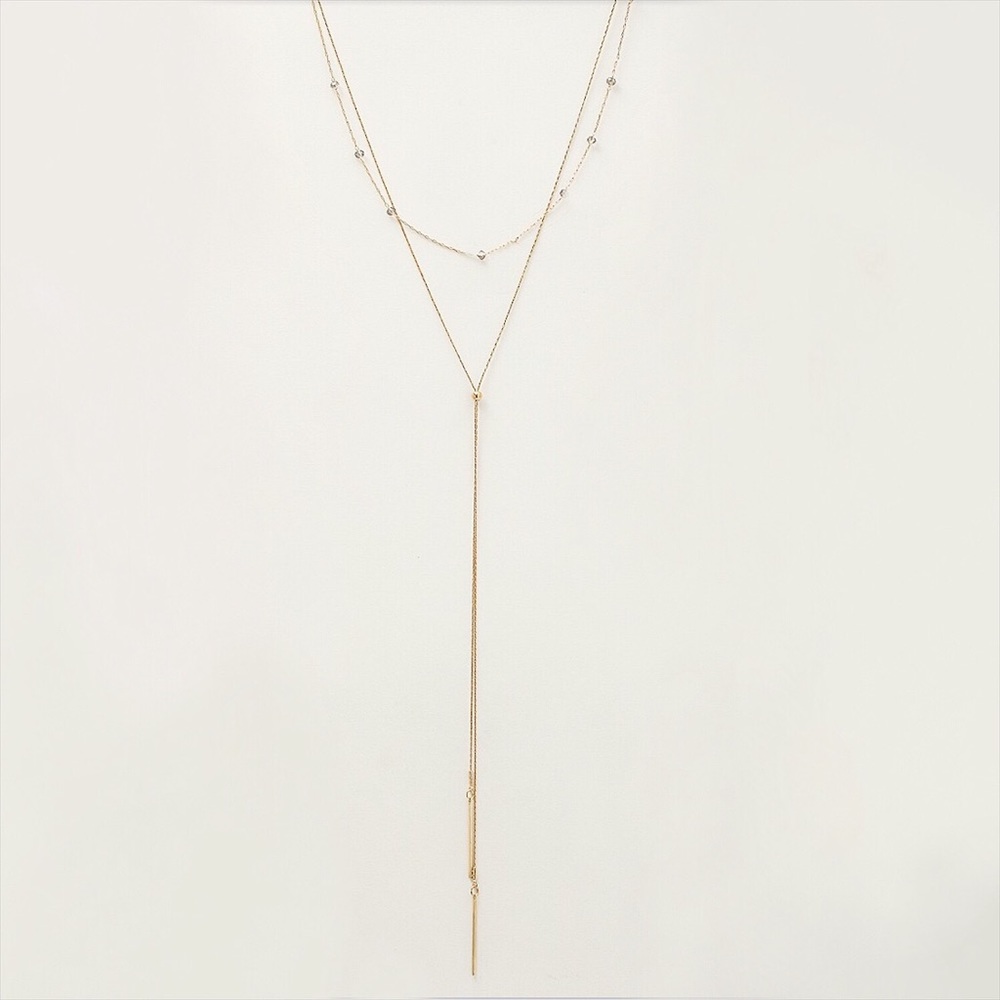 Dainty Gold Necklace Crystal Layered Lariat Detail - Picture 2 of 2